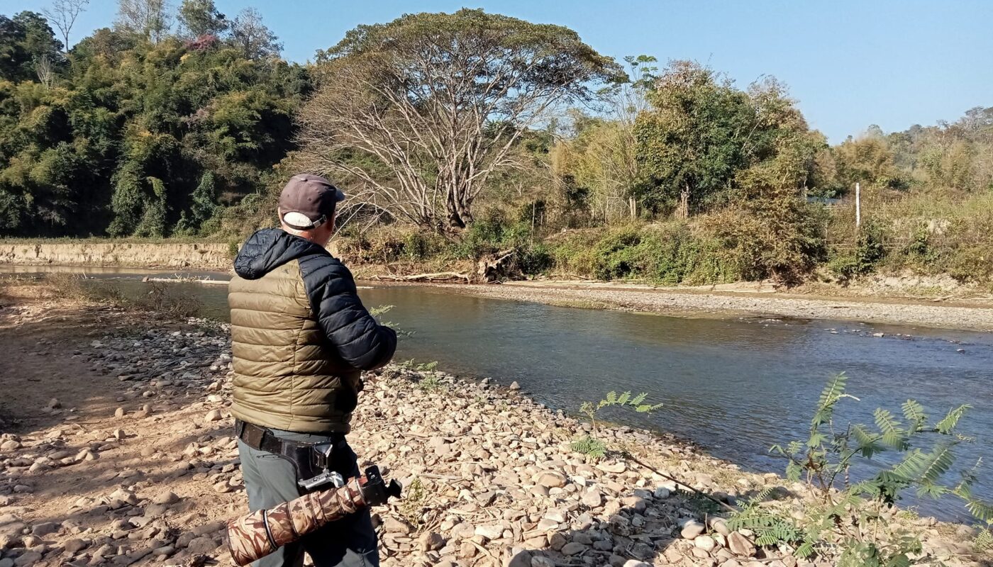 Birdwatching along a river habitat in Chiang Dao, Northern Thailand
