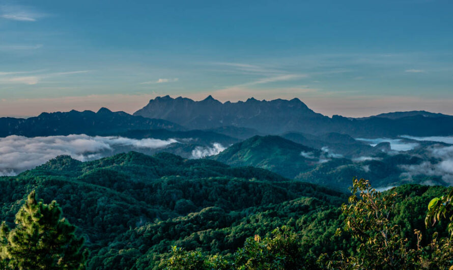 Mountain landscape with morning mist in Chiang Dao, Northern Thailand during birding season
